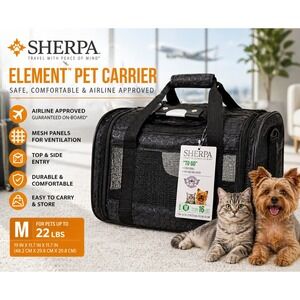 Sherpa Carrier To Go Medium Black Pet Travel Bag Airline Approved 16810